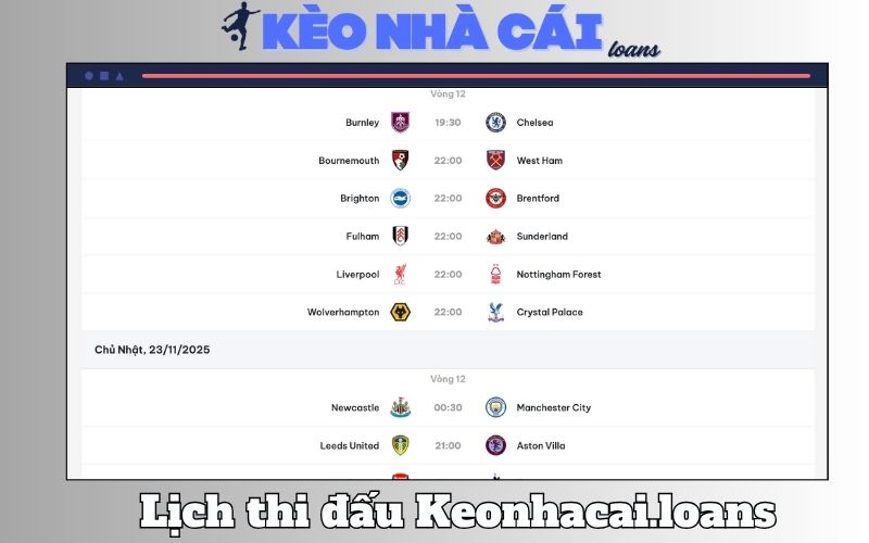 Lịch thi đấu Keonhacai.loans