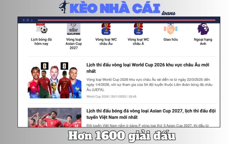 Lịch thi đấu của hơn 1600 giải đấu lớn nhỏ trên thế giới