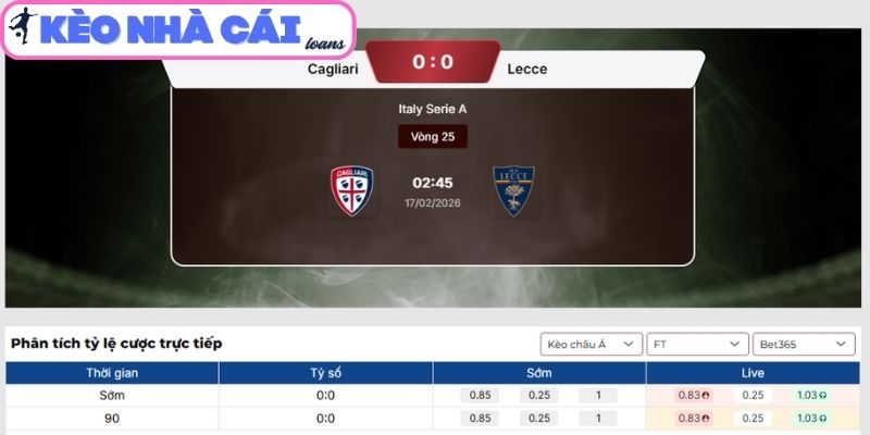 Soi kèo Cagliari vs Lecce (02:45 ngày 17/02| Serie A) 3 Kèo châu Á trận Cagliari vs Lecce (02:45 ngày 17/02| Serie A)