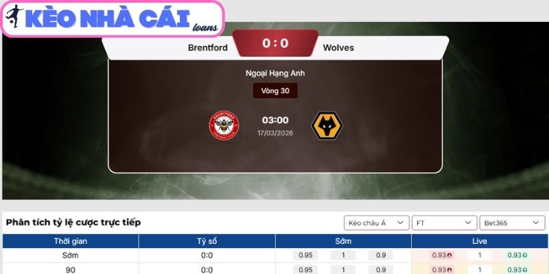 Kèo châu Á trận Brentford vs Wolves (03:00 ngày 17/03, Ngoại hạng Anh)