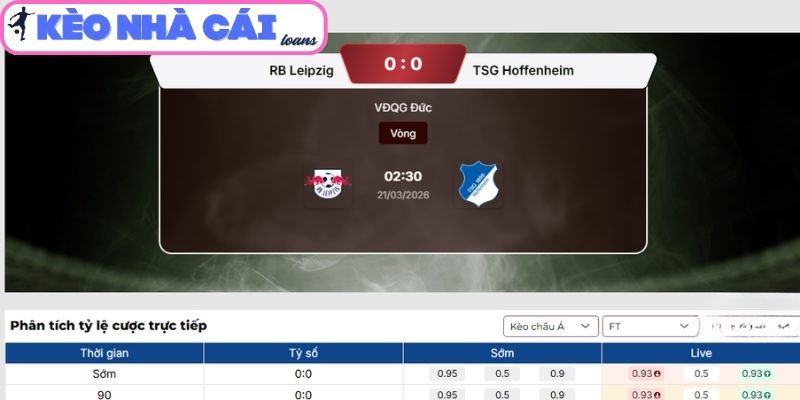 Soi kèo RB Leipzig vs Hoffenheim (02:30 ngày 21/03, Bundesliga) 3 Kèo châu Á trận RB Leipzig vs Hoffenheim (02:30 ngày 21/03, Bundesliga)