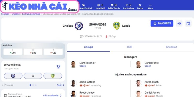 Soi kèo Chelsea vs Leeds United (21:00 ngày 26/04, FA Cup) 3 Kèo châu Á trận Chelsea vs Leeds United (21:00 ngày 26/04, FA Cup)